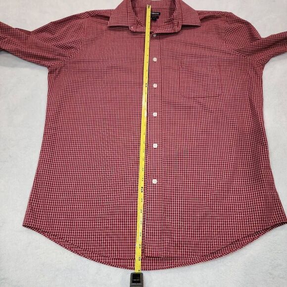 Men's Large 36/37 Croft&barrow Red White Checkered Button Up Long Sleeve Shirt - Picture 5 of 12